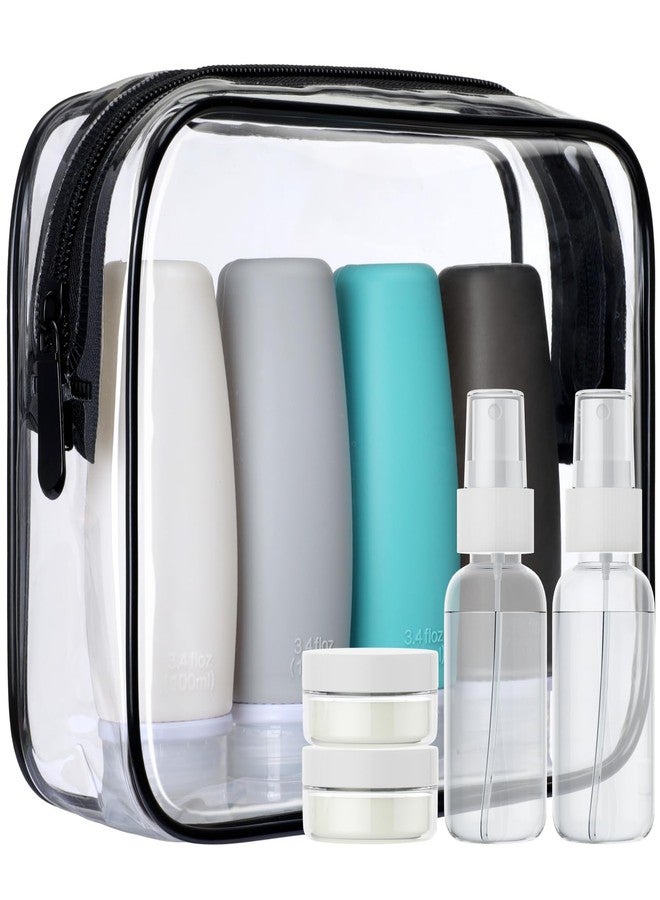 PACKISM TSA Approved Toiletry Bag with Bottles - Travel Accessories 8 Pack Leakproof 3.4oz Silicone Travel Bottles for Toiletries, Shampoo Conditioner Lotion Body Wash BPA Free, Black - Image 1